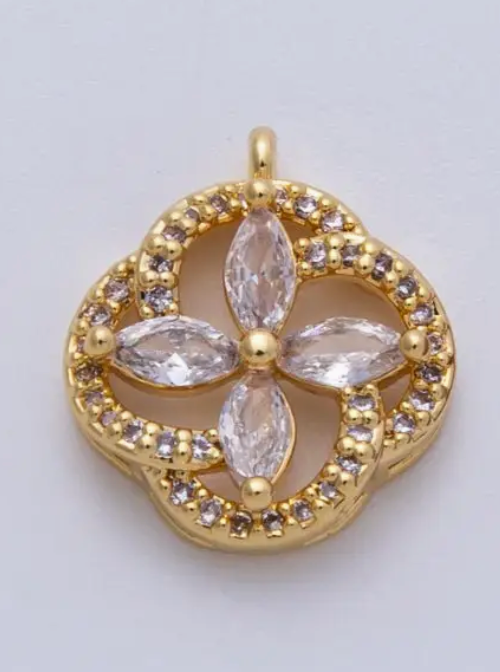 14K Gold Filled 15.3mm Clear Micro Paved Cz Marquise Flower Open Charm
