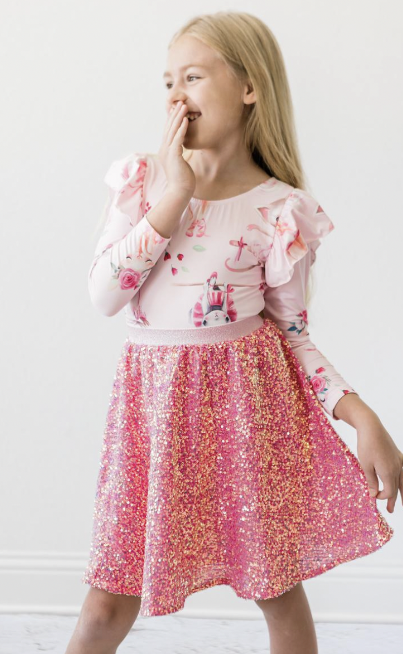 Mila & Rose Sequin Twirl Skirt in Hot Pink