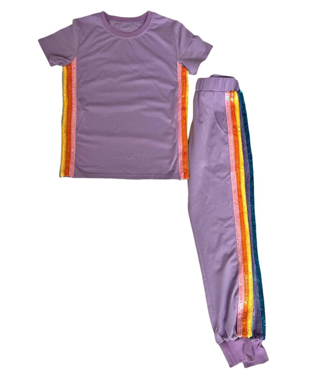 Lola & The Boys Lavender Rainbow Sequin Jogger Set Adult and Kids!