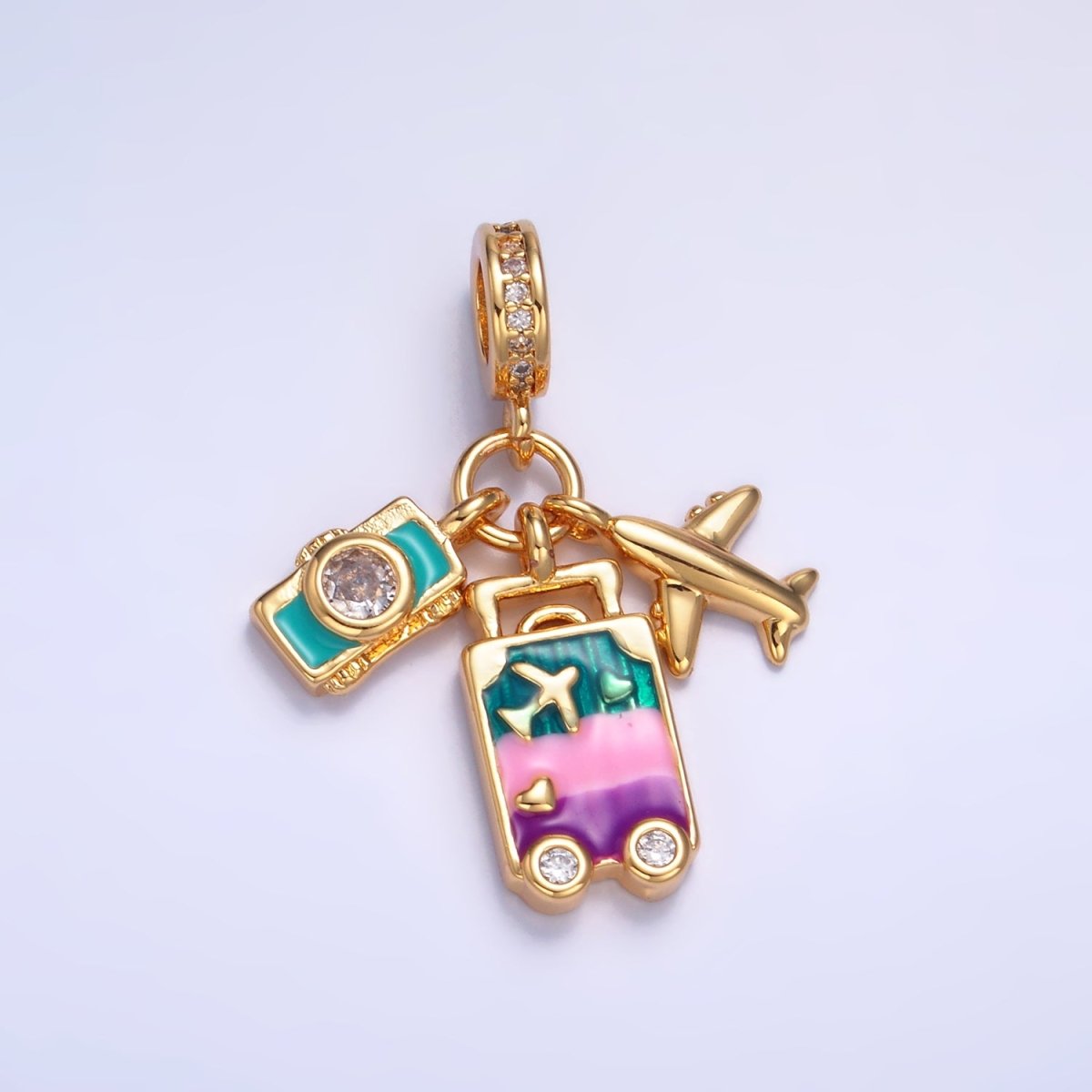 24K Gold Filled Suitcase Camera Airplane Travel  Charm