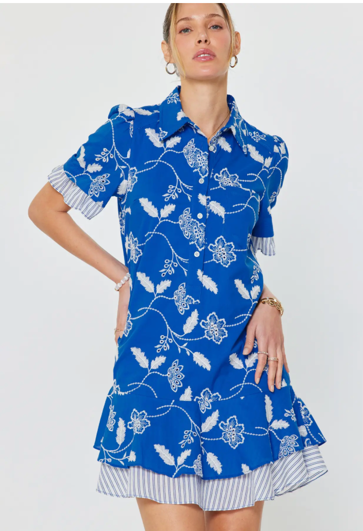 Current Air Embroidered Tiered Mini Dress
