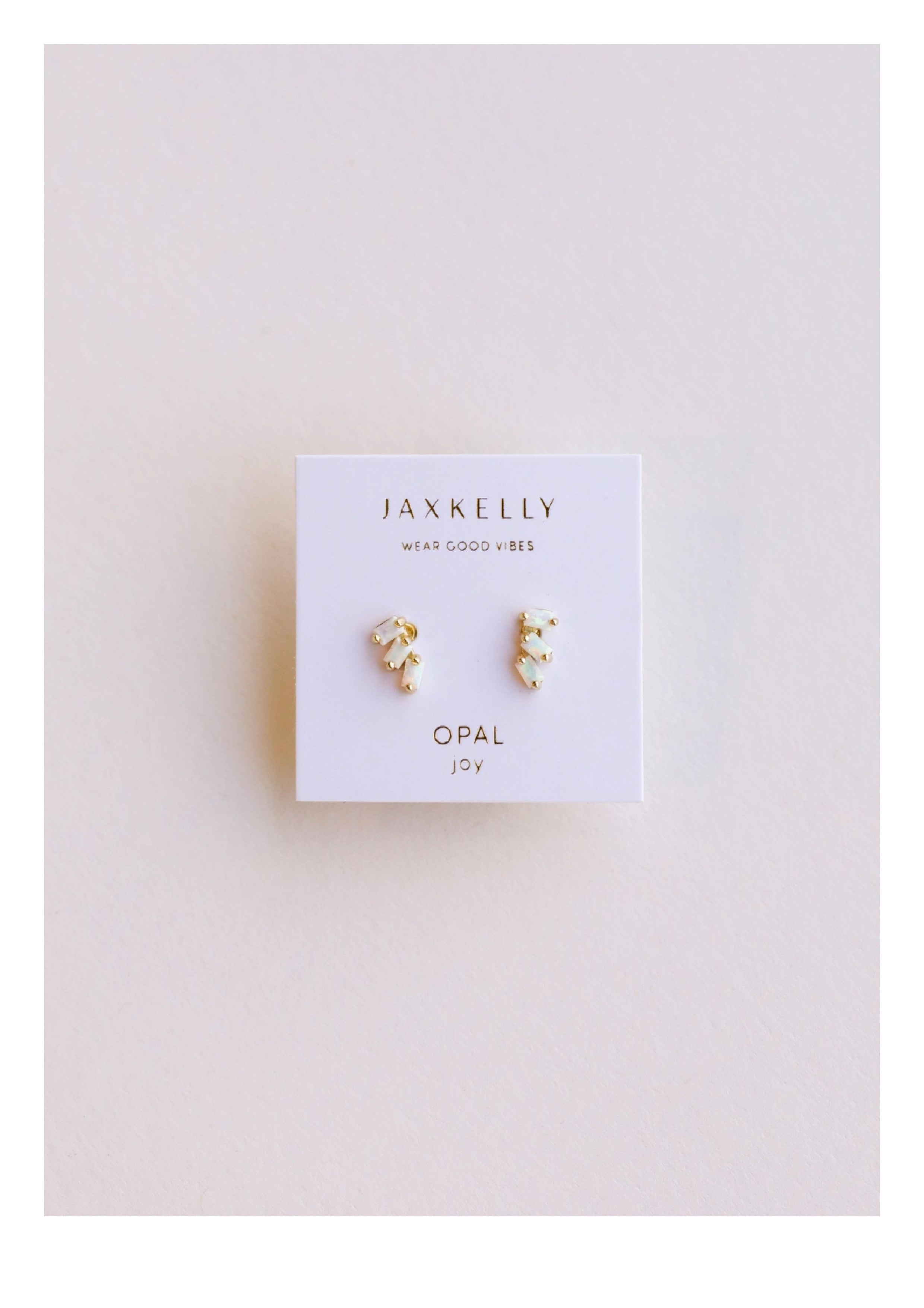 JaxKelly Offset Trio - White Opal - Gold Earrings