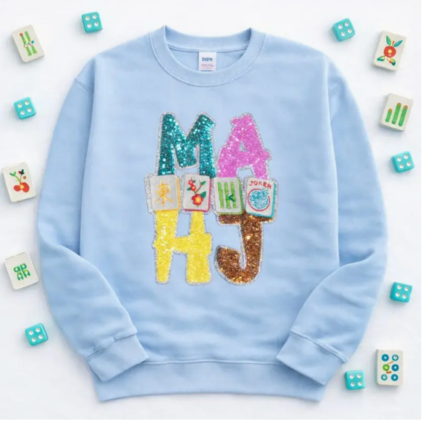 Colorful Mahj Mahjong Sequins Patch Sweatshirt