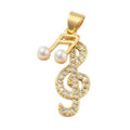 Gold Cubic Zirconia Treble Clef and Pearl Music Note "Melody" Charm