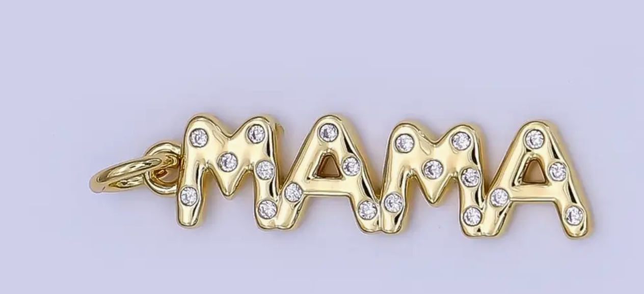 24K Gold Filled "Mama" Cz Dotted Script Charm