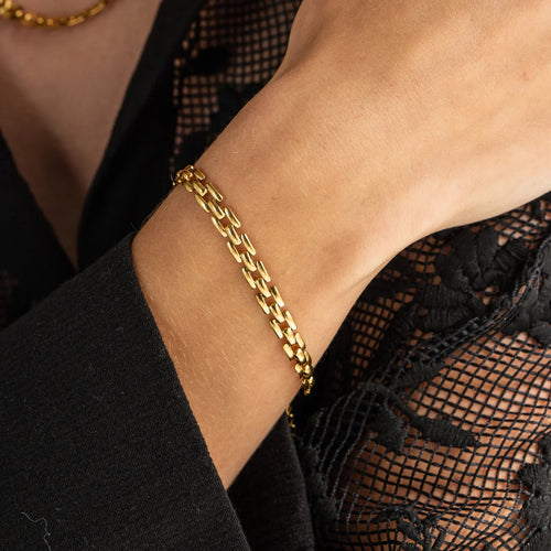 Brenda Grands Waterproof Gold Squared Chain Bracelet