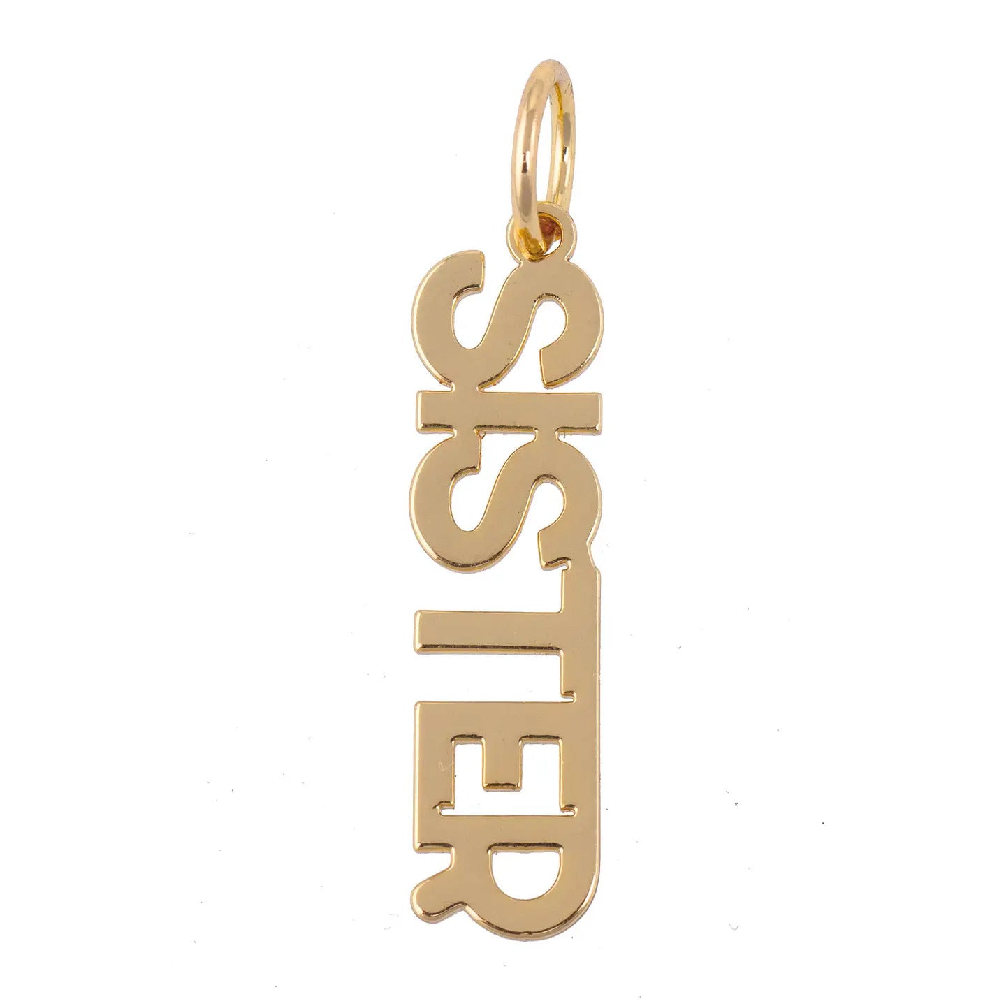"Sister" Block Letter Charm in Shiny Gold