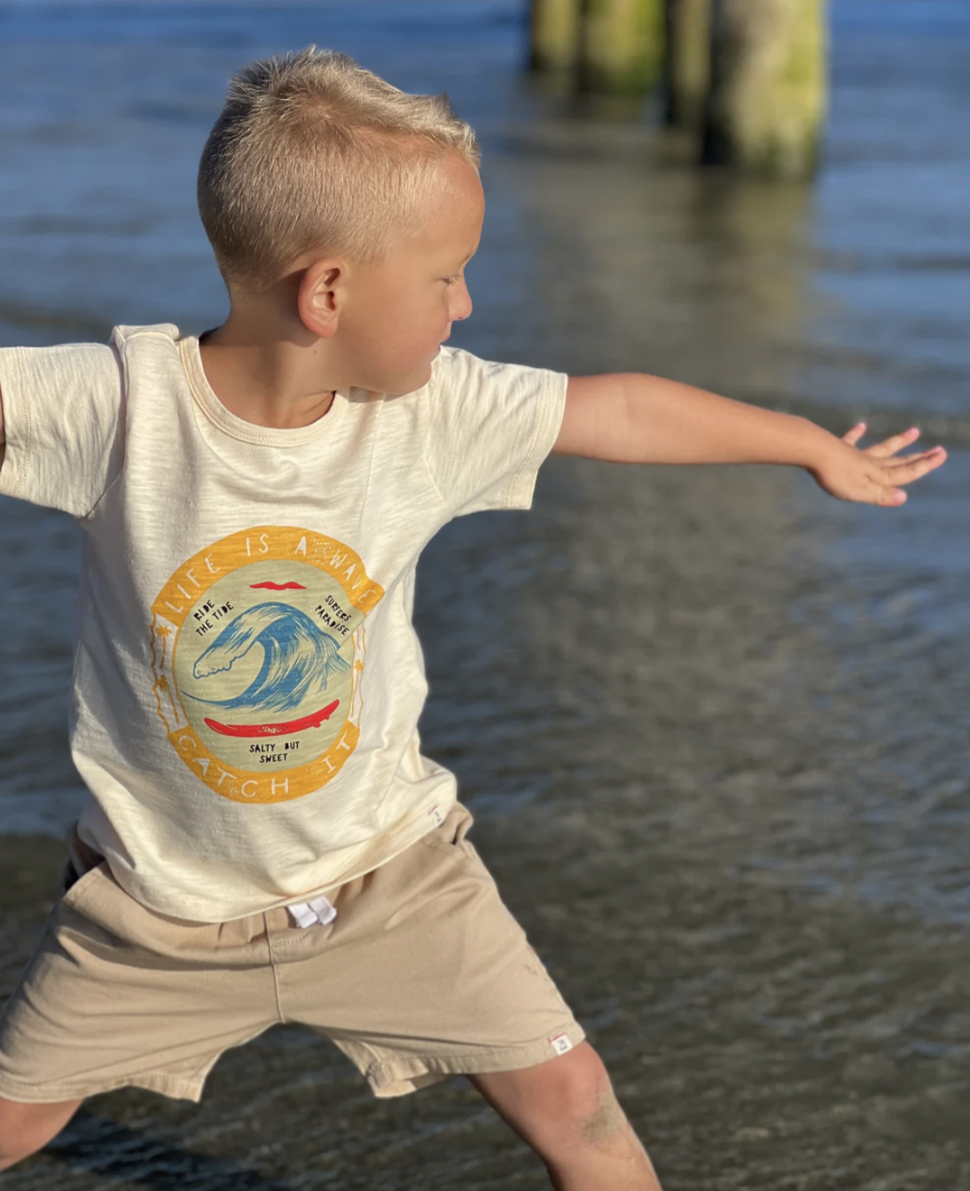Me & Henry Life Is A Wave Falmouth Cream Tee