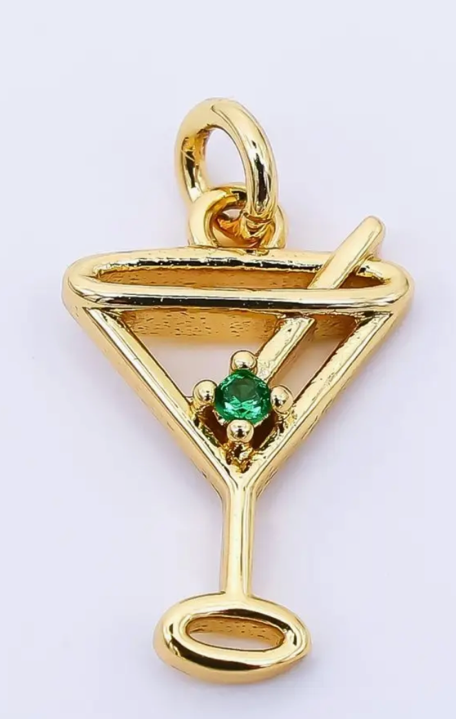 24K Gold Filled 14mm Green Round Cz Martini