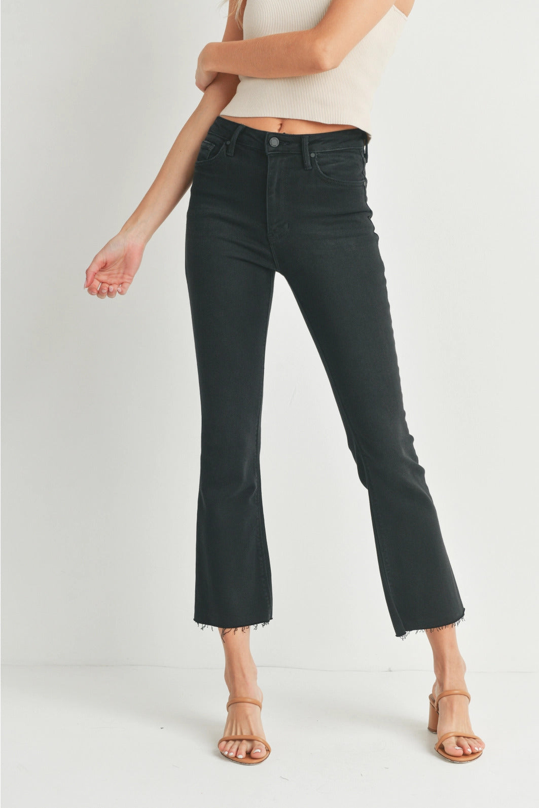 Just Black Denim High Rise Tonal Crop Flare Black