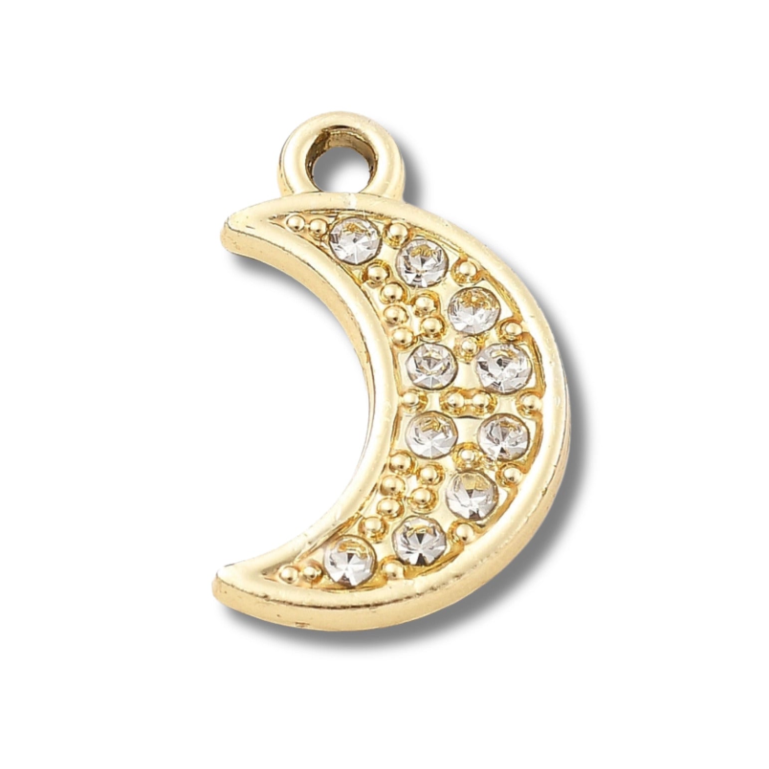 Gold Rhinestone Moon Charm