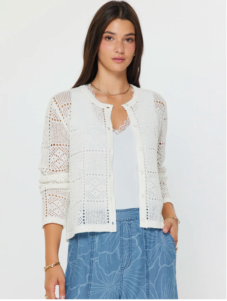 Current Air Open Knit Button Down Cardigan