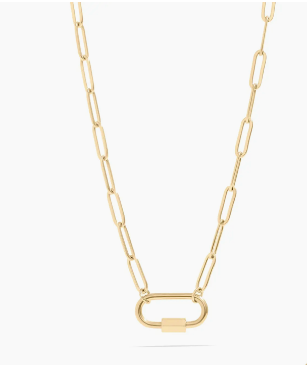 18K Gold Paperclip Carabiner Necklace
