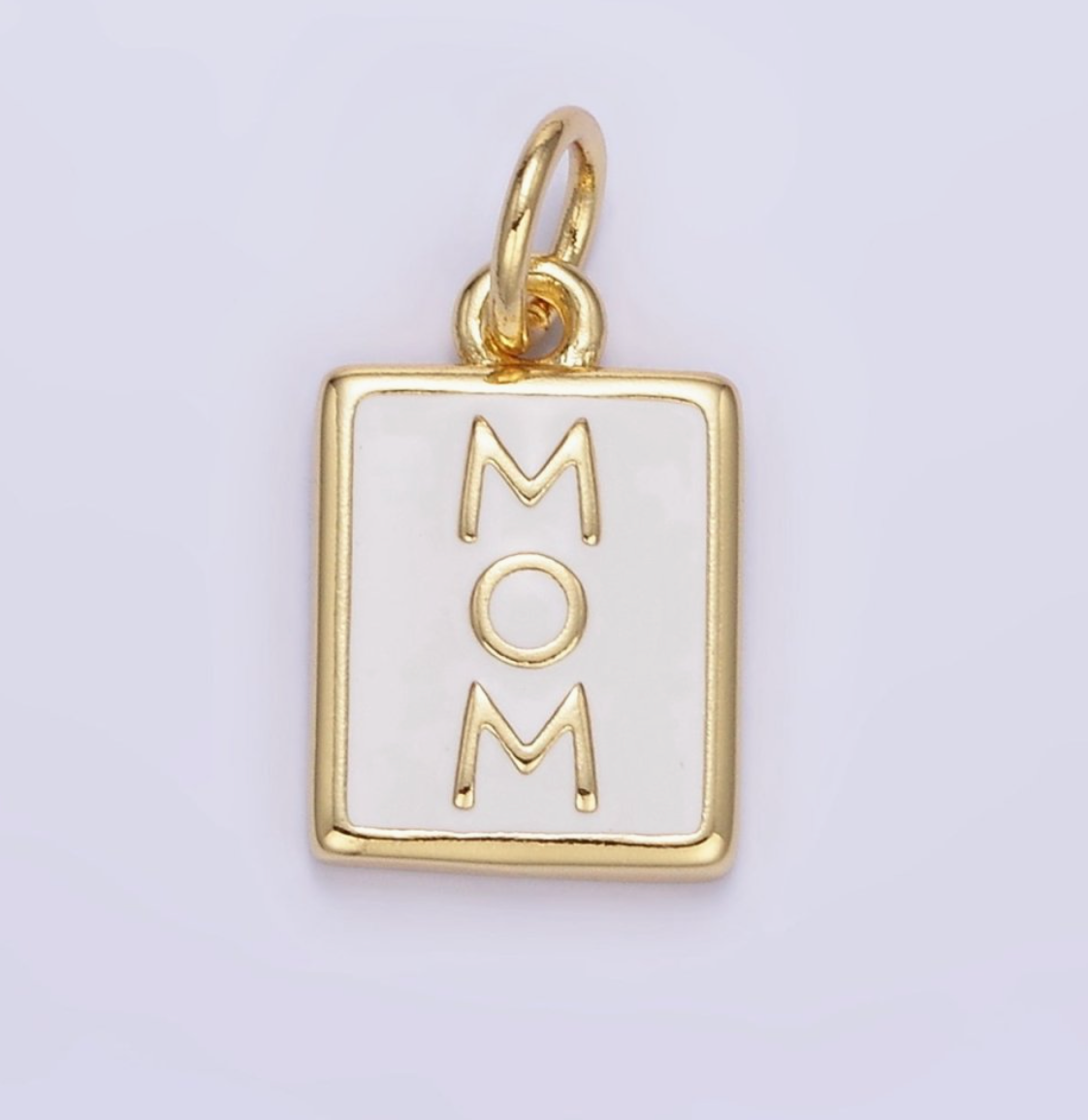 "Mom" White Enamel Tag Charm