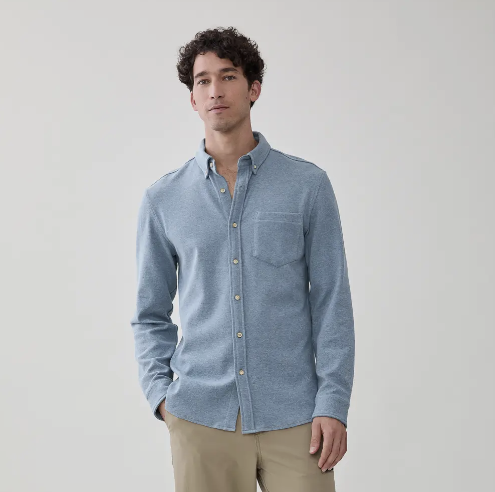 Surfside Supply Double Knit Button Up in Heather Blue
