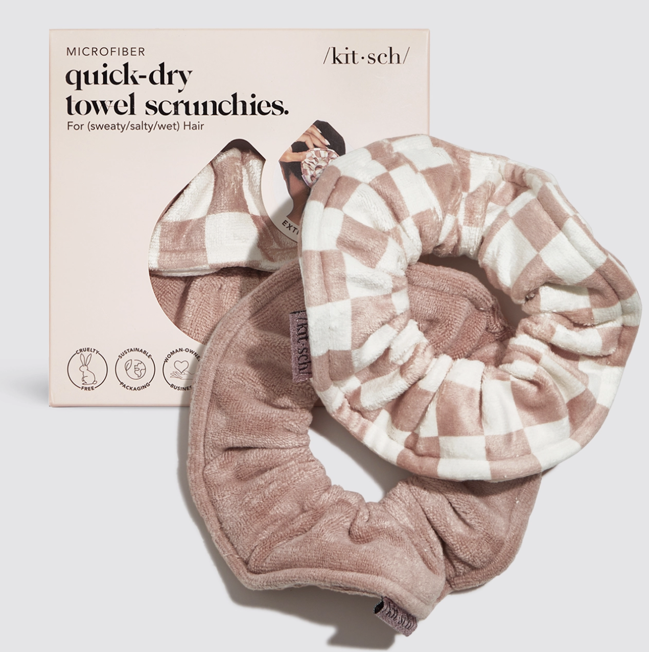 Kitsch Microfiber Quick-Dry Towel Terracotta Checker Scrunchie Set