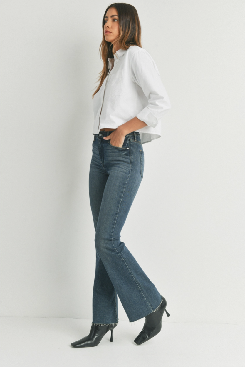 Just Black Denim Dark Denim High Rise Scissor Cut Flare Jean
