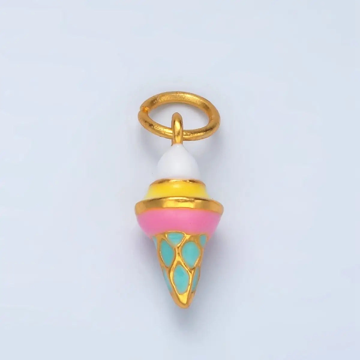 24K Gold Filled Mini Ice Cream Cone Dessert Enamel Charm