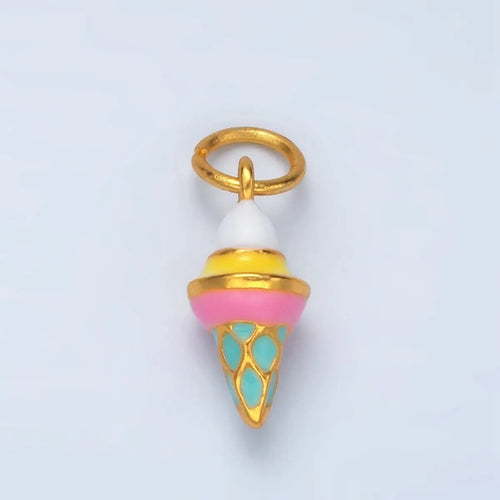 24K Gold Filled Mini Ice Cream Cone Dessert Enamel Charm