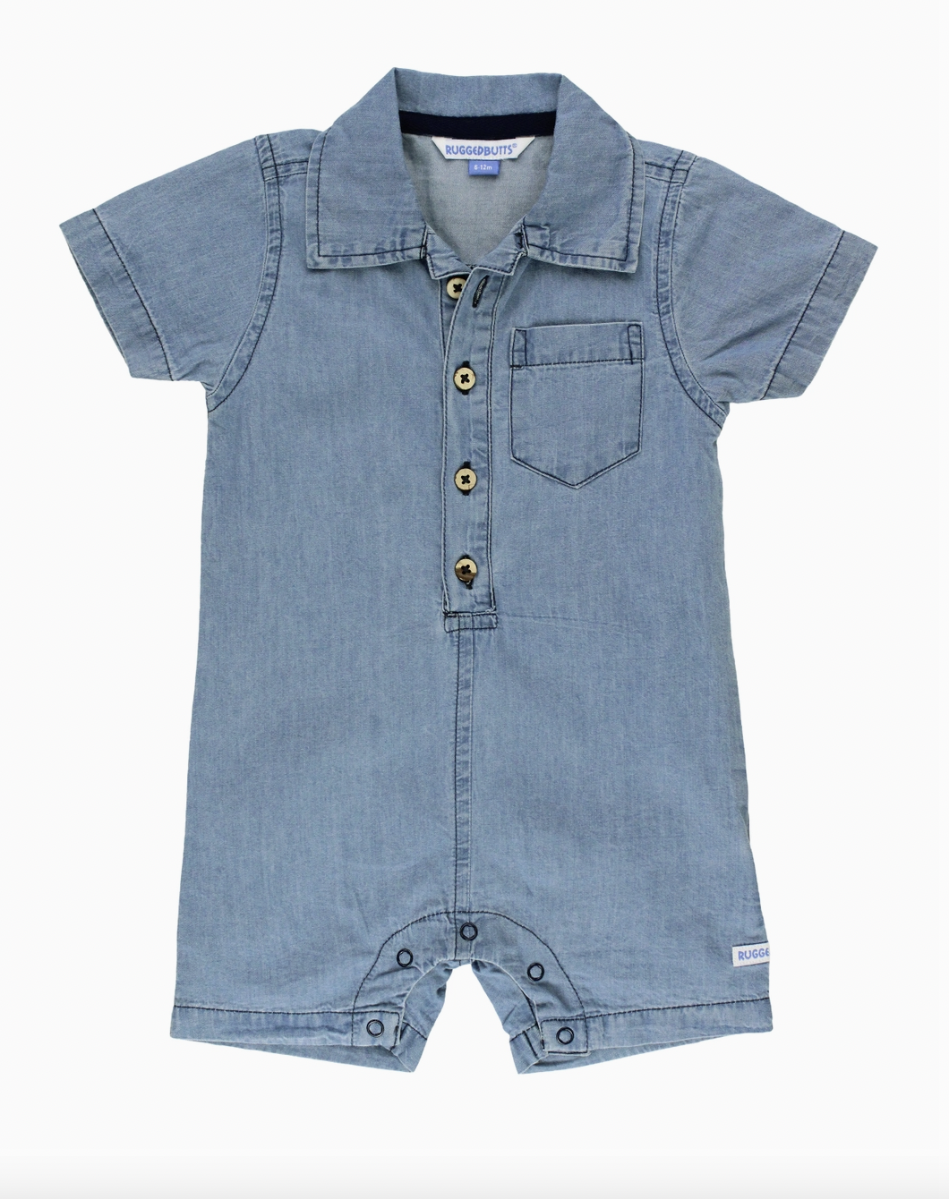 Ruggedbutts Light Wash Denim Button-Up Romper