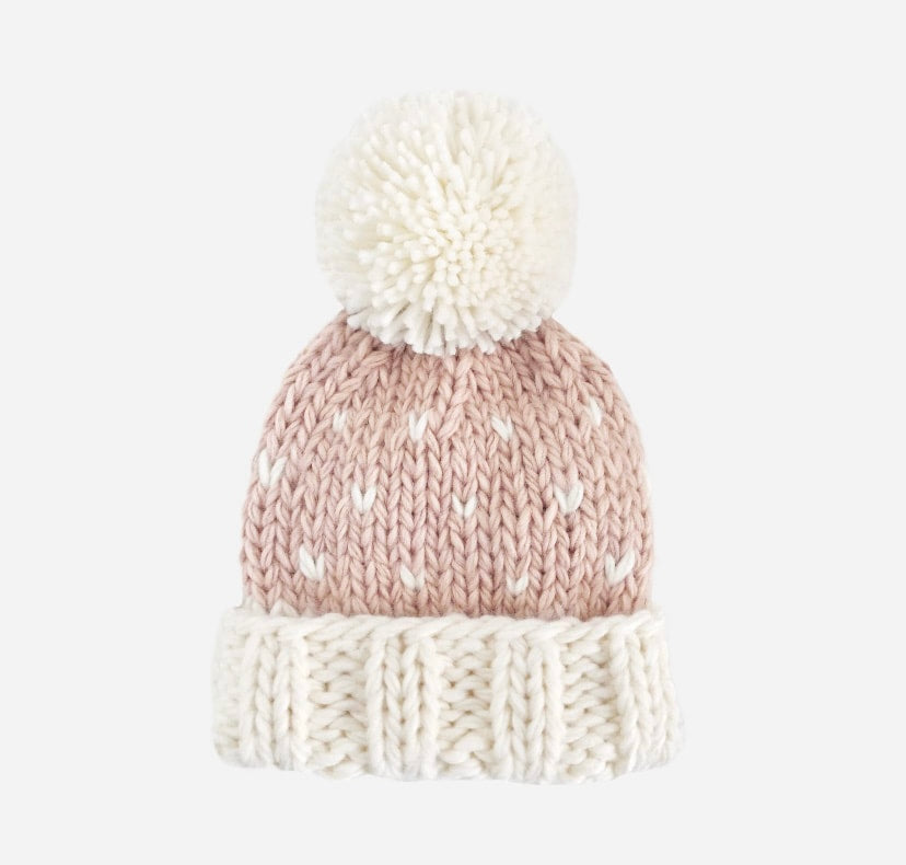 The Blueberry Hill Pom Hat in Ivory & Blush