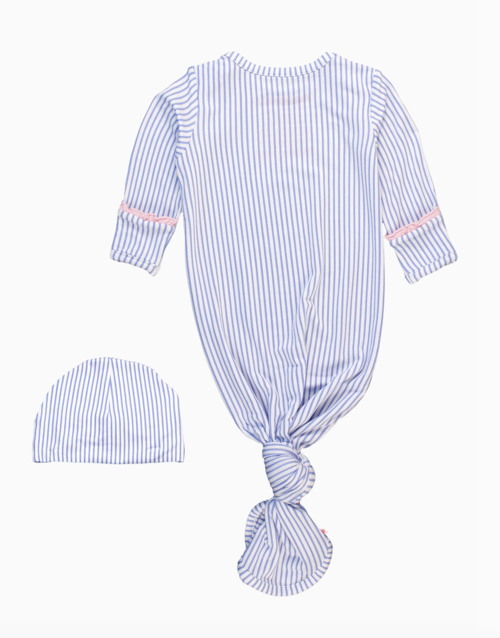 Rufflebutts Girls Periwinkle Blue Stripe Knotted Ruffle Gown & Hat Set
