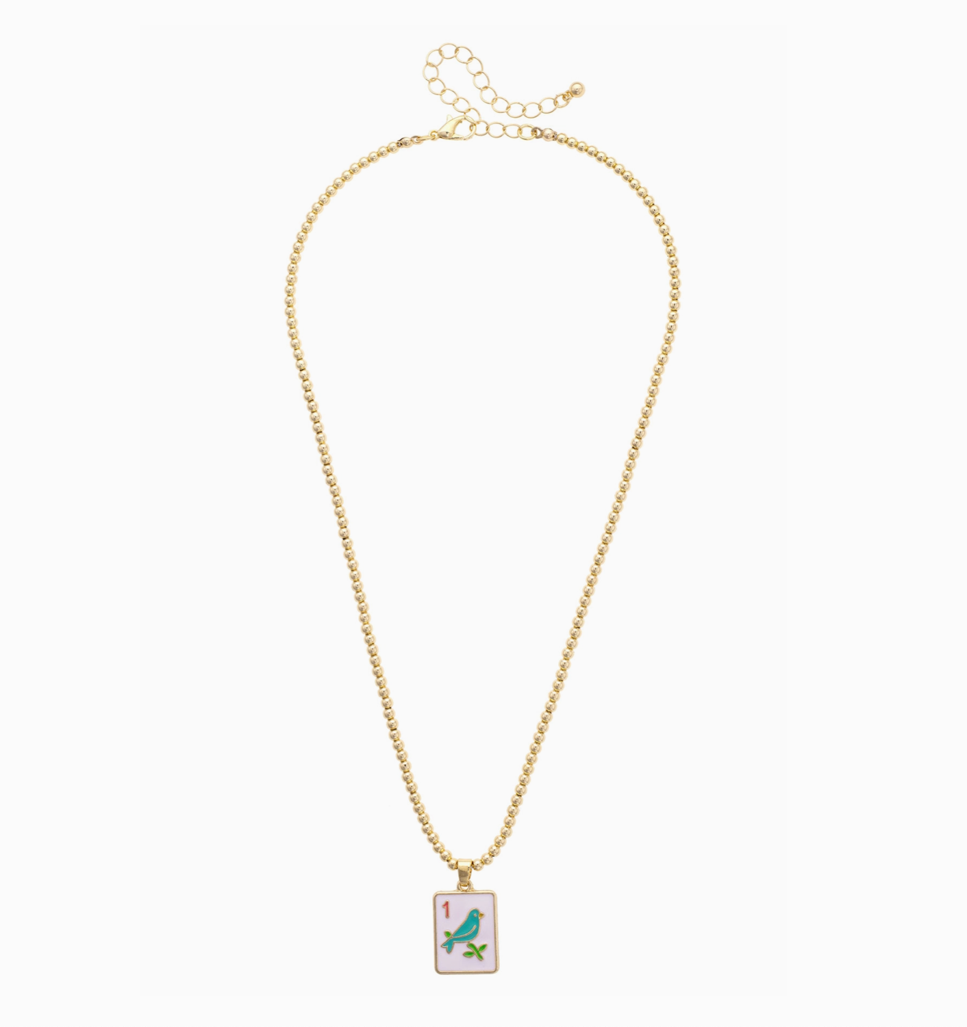 Sparrow Mahjong Tile Ball Bead Necklace