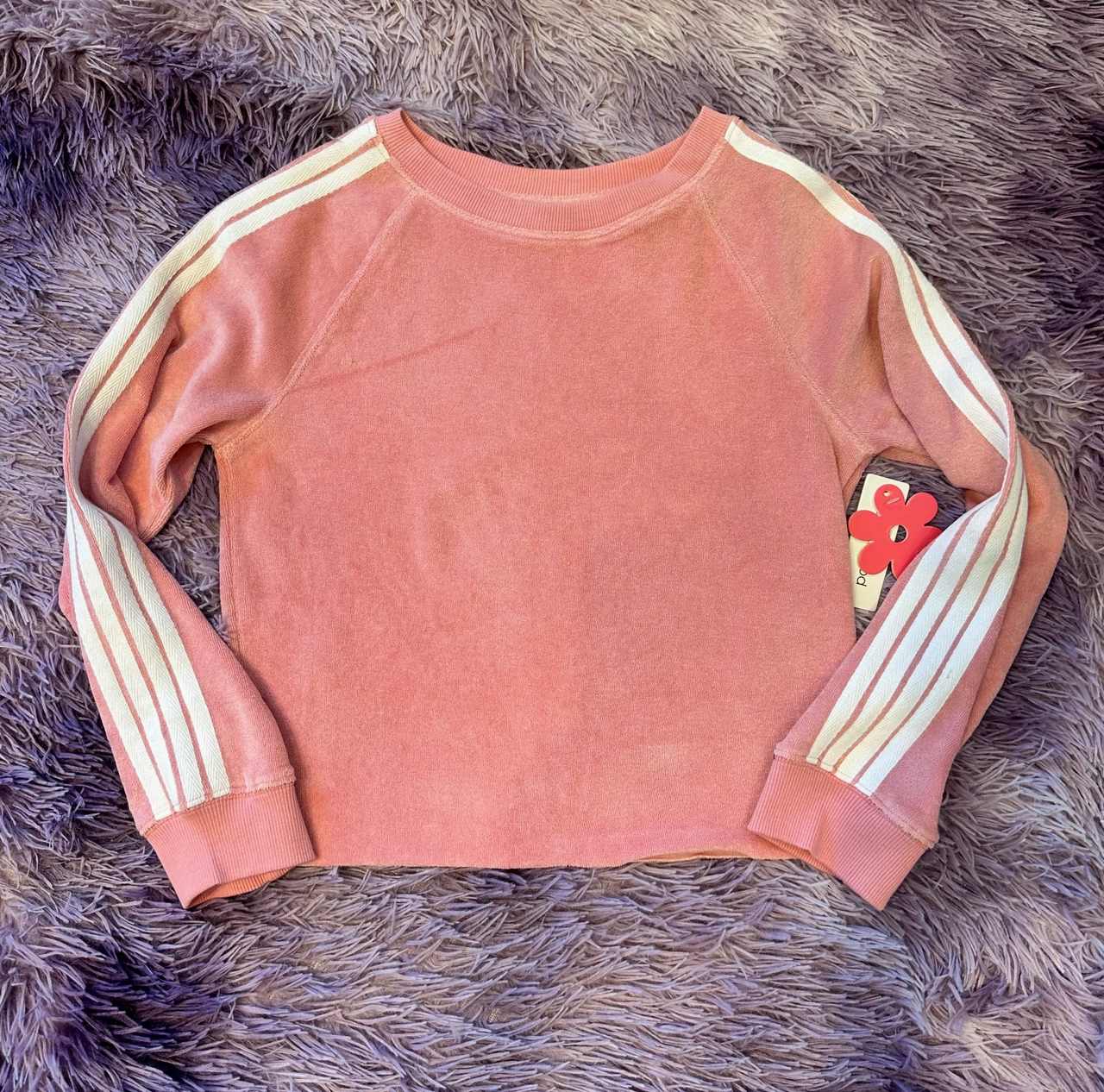 Paper Flower Loop Terry Athletic Stripe Tween Sweatshirt