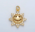 24K Gold Filled Cute Smiley Faced Cz Sunshine Charm