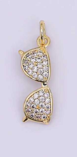 24K Gold Filled Micro Paved Cz Sunglasses Eyewear Charm in Gold & Silver