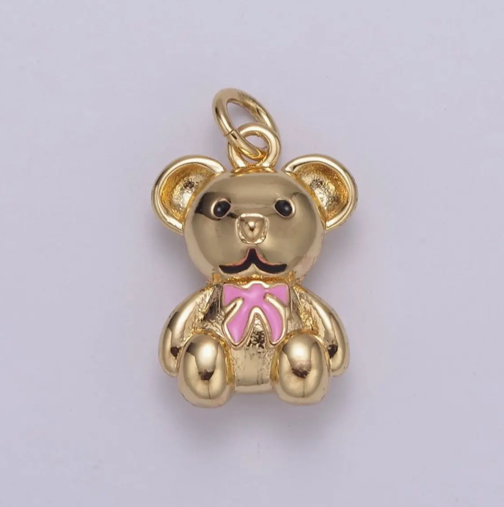 Teddy Bear Charm with Pink Pendant