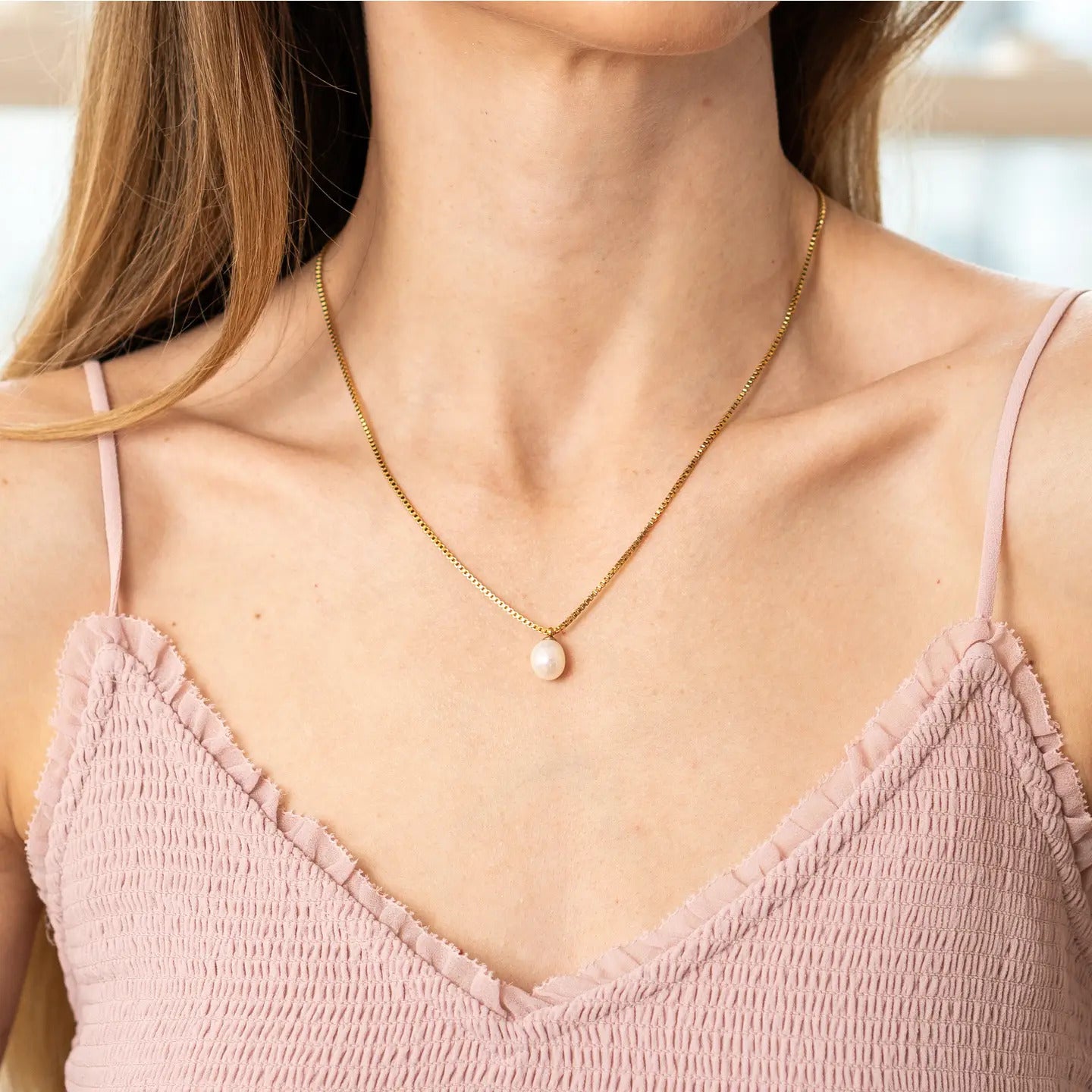 Brenda Grands Gold Pearl Pendant Necklace