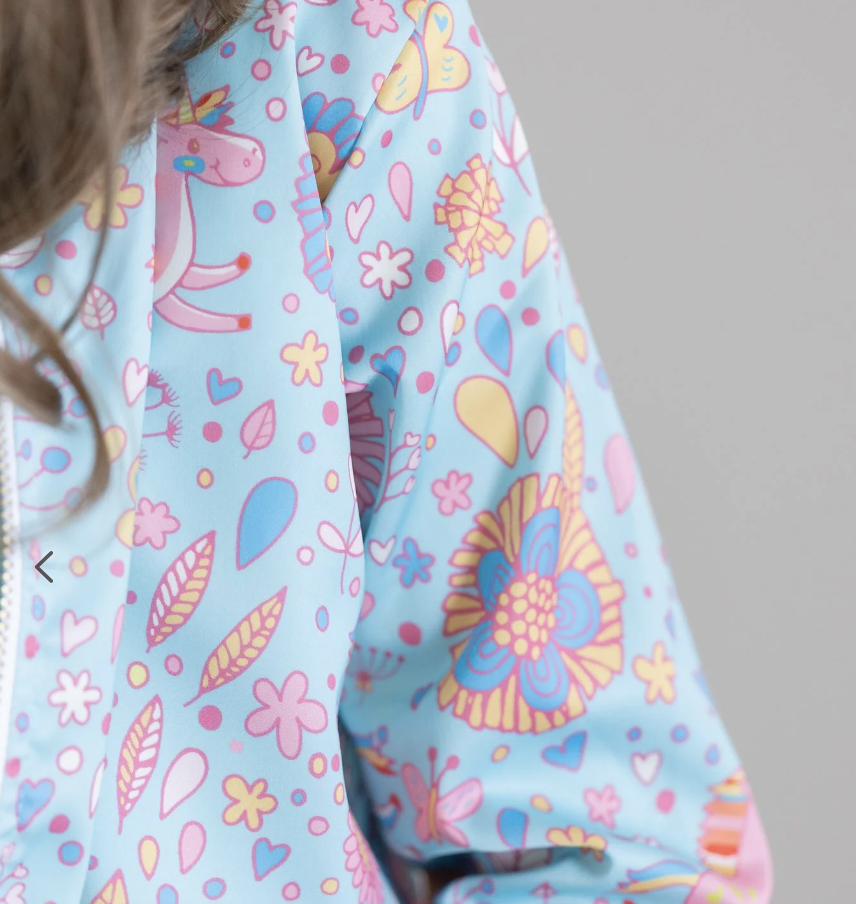 Mila & Rose Blue Retro Unicorns Satin Jacket