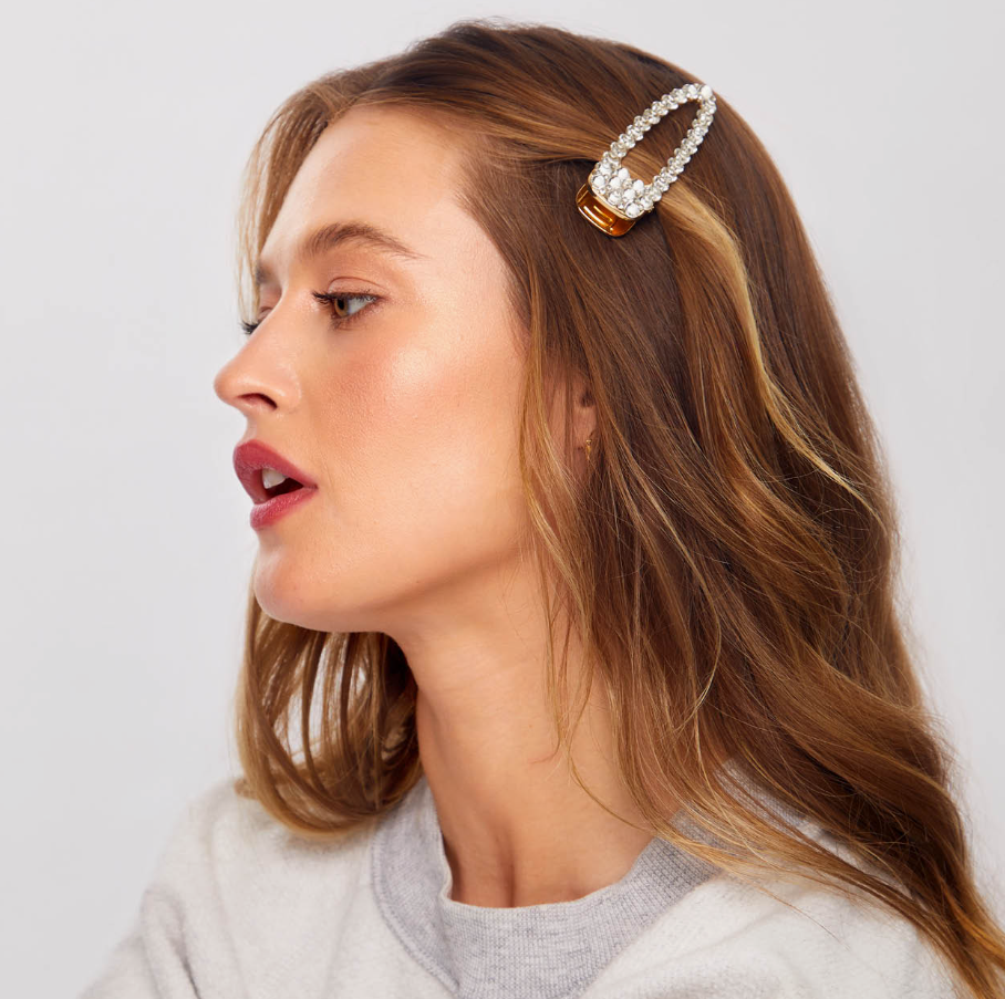 Kitsch - Metal Rhinestone Large Open Shape Hair Clip 1pc - Gold