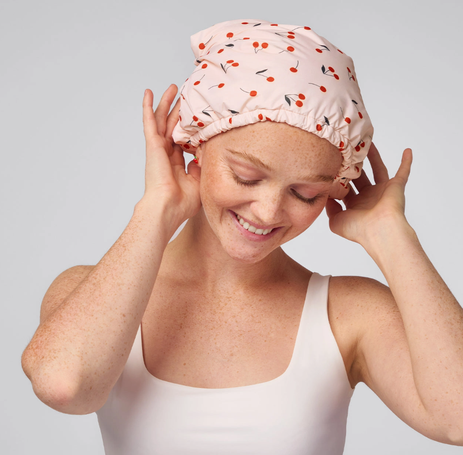 Kitsch - Satin-Lined Flexi Shower Cap - Cherry Print