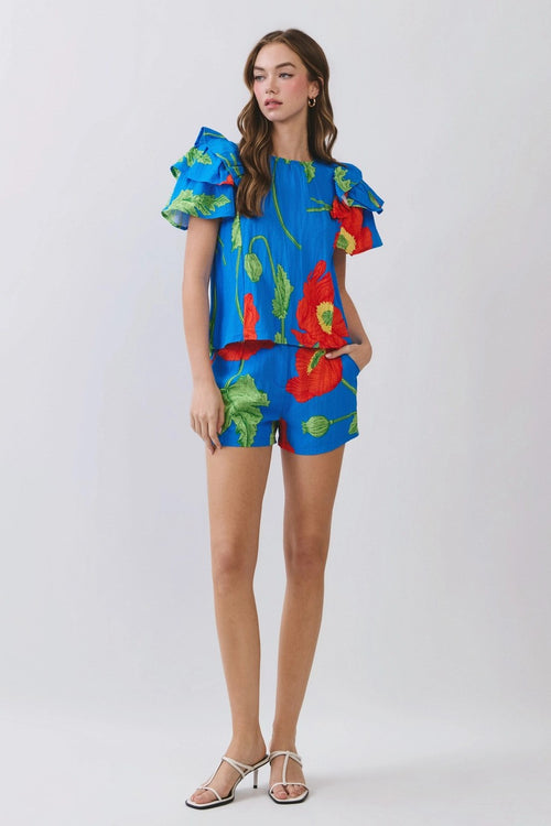 Bold Floral Print High Rise Tailored Shorts