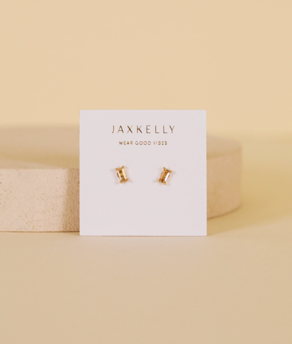 JaxKelly Baguette Champagne Gold Earrings