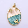 14K Gold Filled Boat Ocean Celestial Star Night Sky Sparkly Enamel Oval Charm