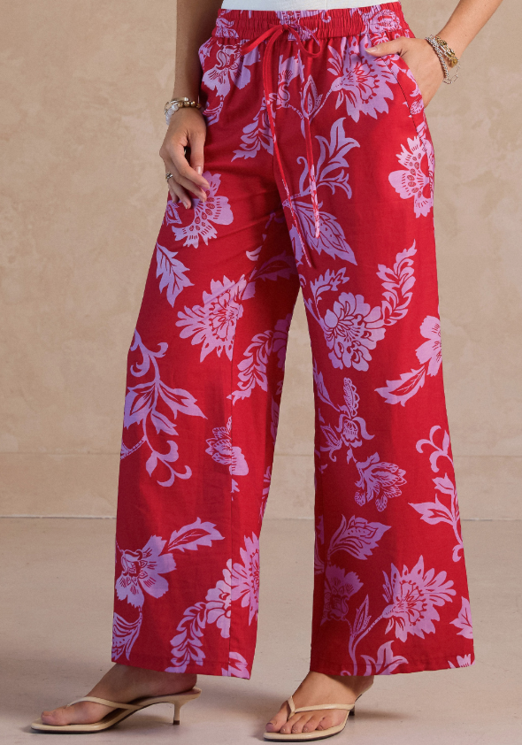 Current Air - Floral Print Wide Leg Pant Red