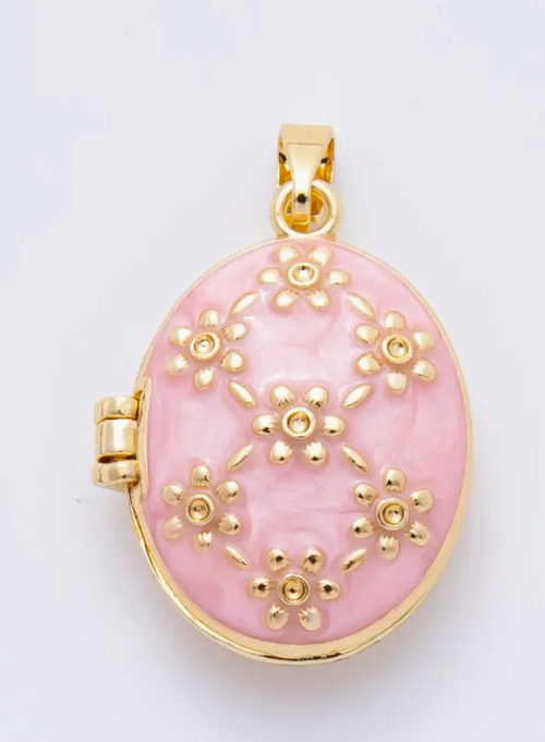 18K Gold Filled 27mm Enamel Vintage Flower Locket Pendant