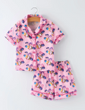 KPop Demon Hunters Pink Star Print Short Sleeve Girl Pajama Set
