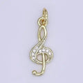 24K Gold Filled Mini Music Notes Charm Micro Pave Cz Pendant