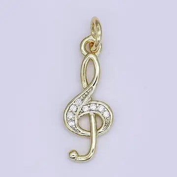 24K Gold Filled Mini Music Notes Charm Micro Pave Cz Pendant