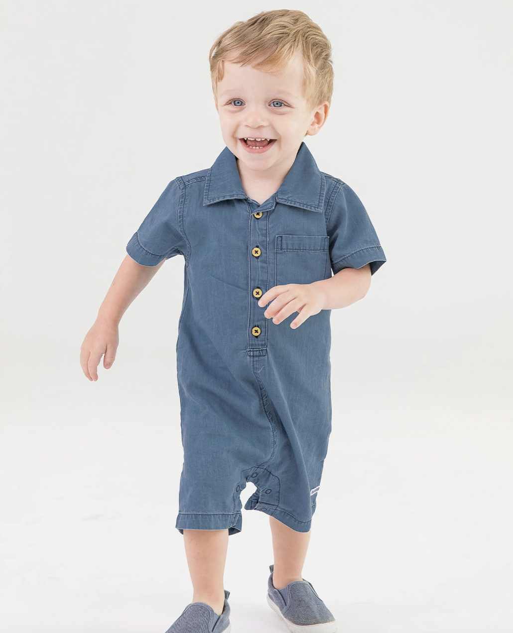 Ruggedbutts Light Wash Denim Button-Up Romper