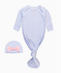 Rufflebutts Girls Periwinkle Blue Stripe Knotted Ruffle Gown & Hat Set