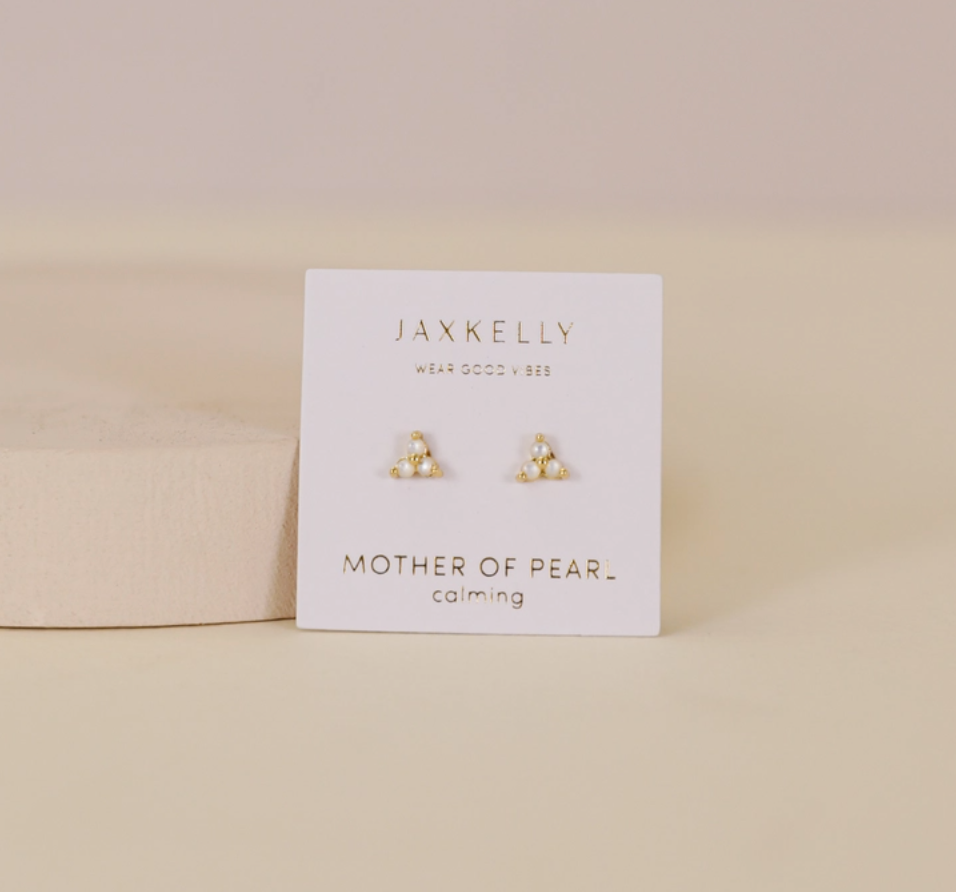 JaxKelly Pearl Trio Cluster Gold Earrings