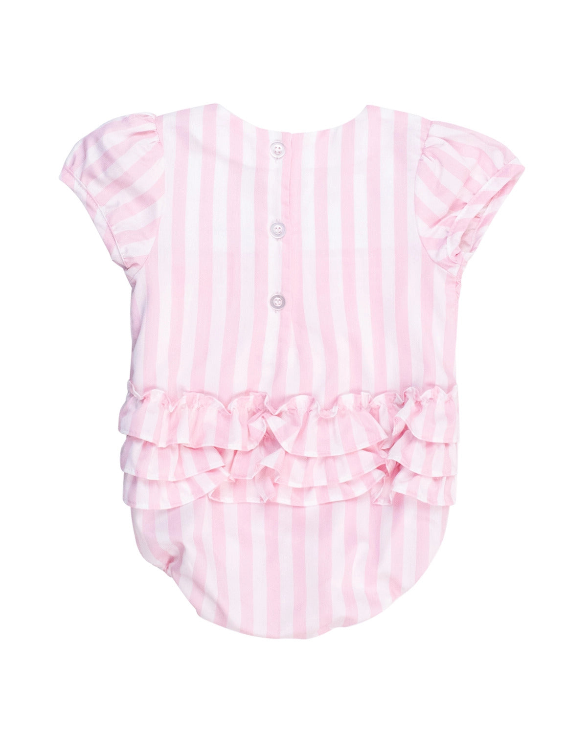 Baby Girls Baby Pink Stripe Stripe Puff Sleeve Smocked Romper