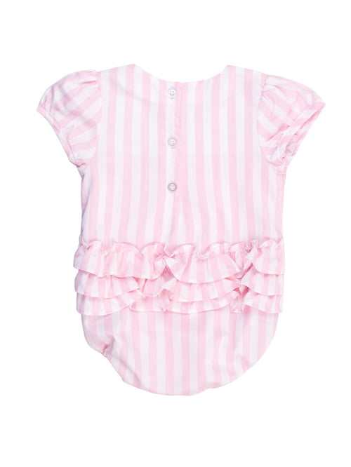 Baby Girls Baby Pink Stripe Stripe Puff Sleeve Smocked Romper