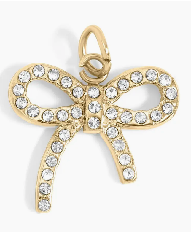 18K Gold Stainless Steel Rhinestone Bow Charm