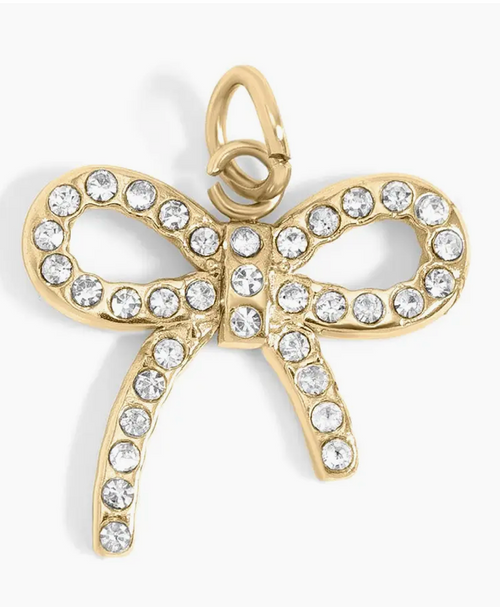 18K Gold Stainless Steel Rhinestone Bow Charm